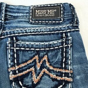 Miss Me Women's Distressed Blue Jeans with Embroidered Pocket